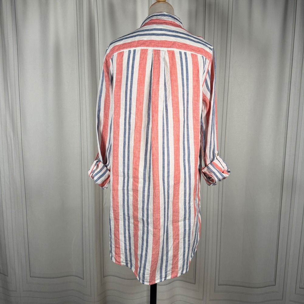 Artisan NY 100% Linen Striped Button-Down Shirt Dress Muted Coastal Tunic-Medium - Picture 9 of 13